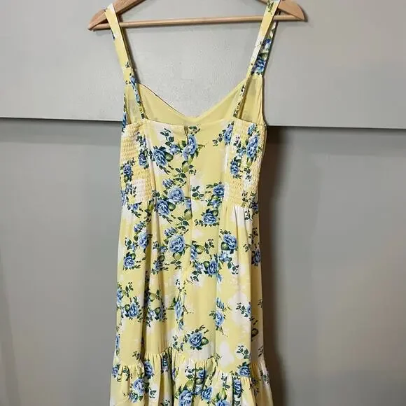 Abercrombie & Fitch Butter Yellow Ruffle Tiered Maxi Dress Blue Floral SZ M EUC - Picture 7 of 13